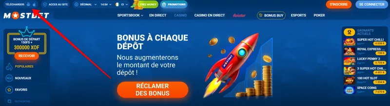 Section du site web de MostBet pour télécharger l'application mobile