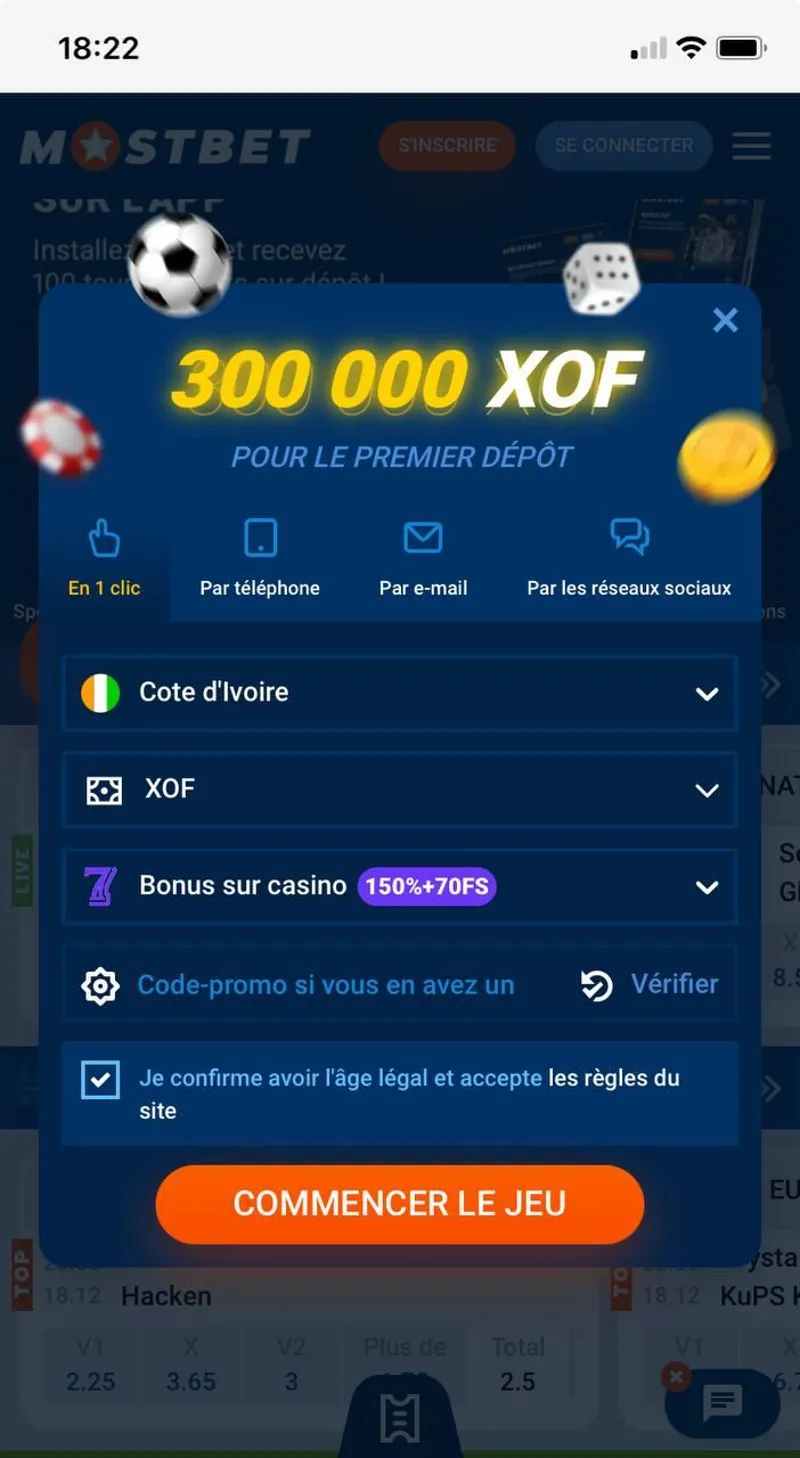 Inscription d'un nouveau joueur via l'application mobile MostBet