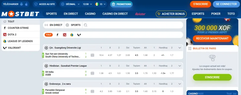 La section “E-sports” du site web de la banque se trouve le plus souvent en Côte d'Ivoire