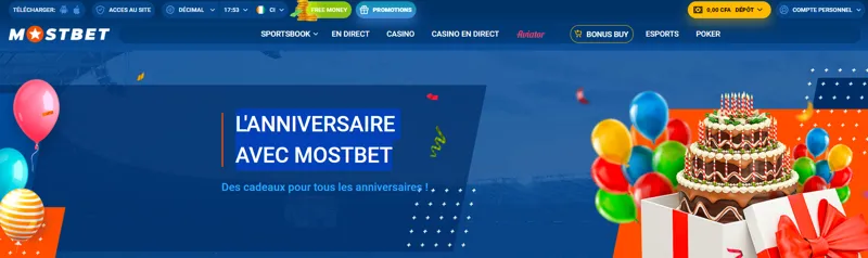 MostBet offre des paris gratuits à ses clients de Côte d'Ivoire pour leur anniversaire