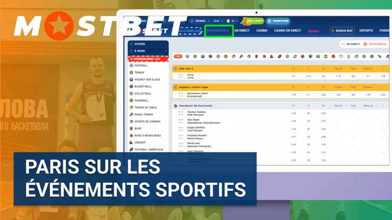 Paris sur les événements sportifs sur MostBet avec large choix de disciplines et compétitions