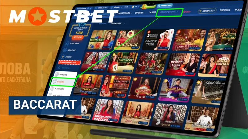 Jeu de baccarat sur MostBet avec interface claire et mises adaptées à tous les joueurs